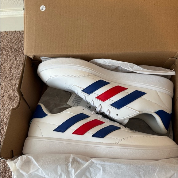 Adidas White Sneakers with Red and Blue Stripes - Picture 3 of 8